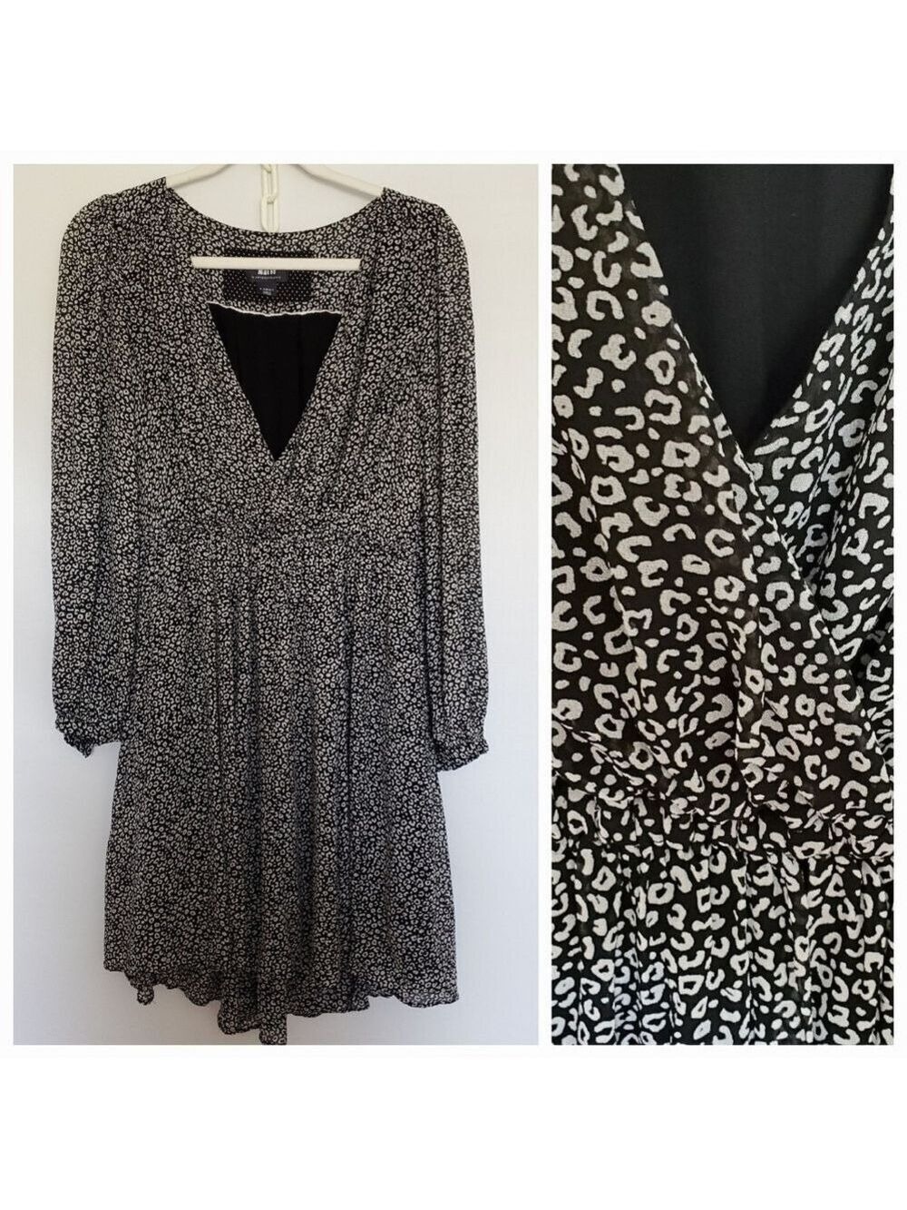 ANTHROPOLOGIE MAEVE 'CAROLYN' DRESS MINI LEOPARD PRINT BLK WHT WOMENS (XS)